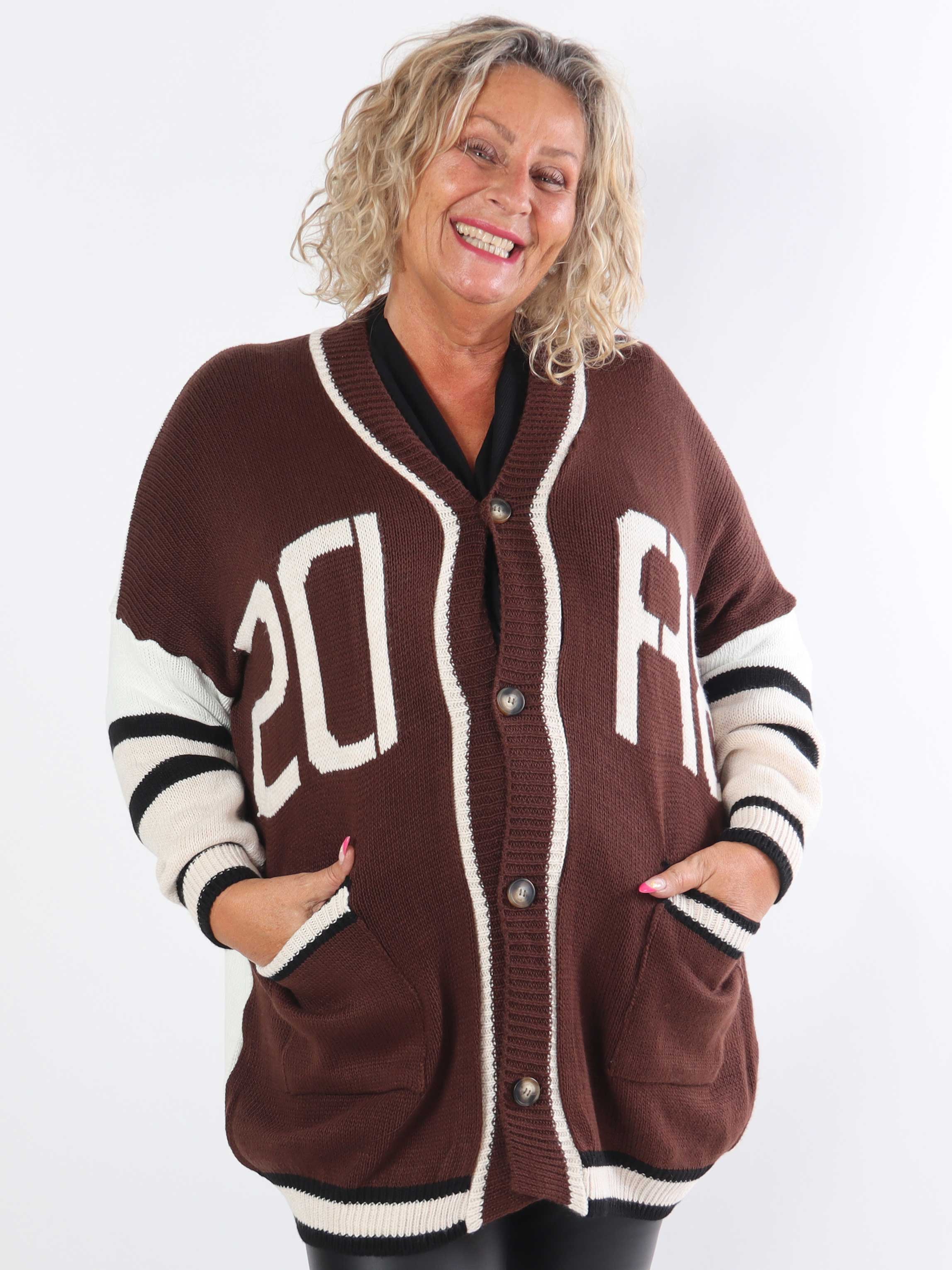 Diah - Flerfarvet plus size college strikcardigan